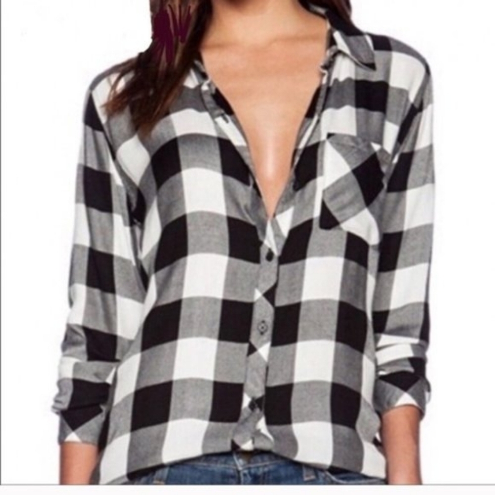 Rails Hunter buffalo plaid check button down shirt black and white size small - Picture 2 of 6